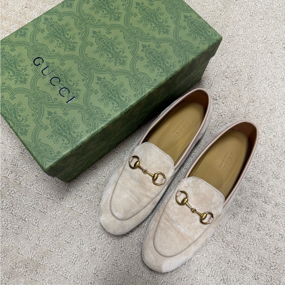 Gucci Beige Suede Horsebit Loafers